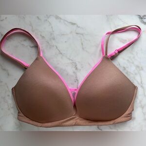 Aerie Sunnie Wireless Push up Bra EUC Size 34C Tan and Neon Pink